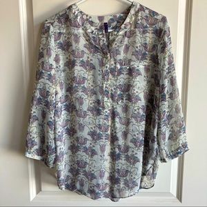 NYDJ Sheer Gold Accented, Henley Women’s Blouse